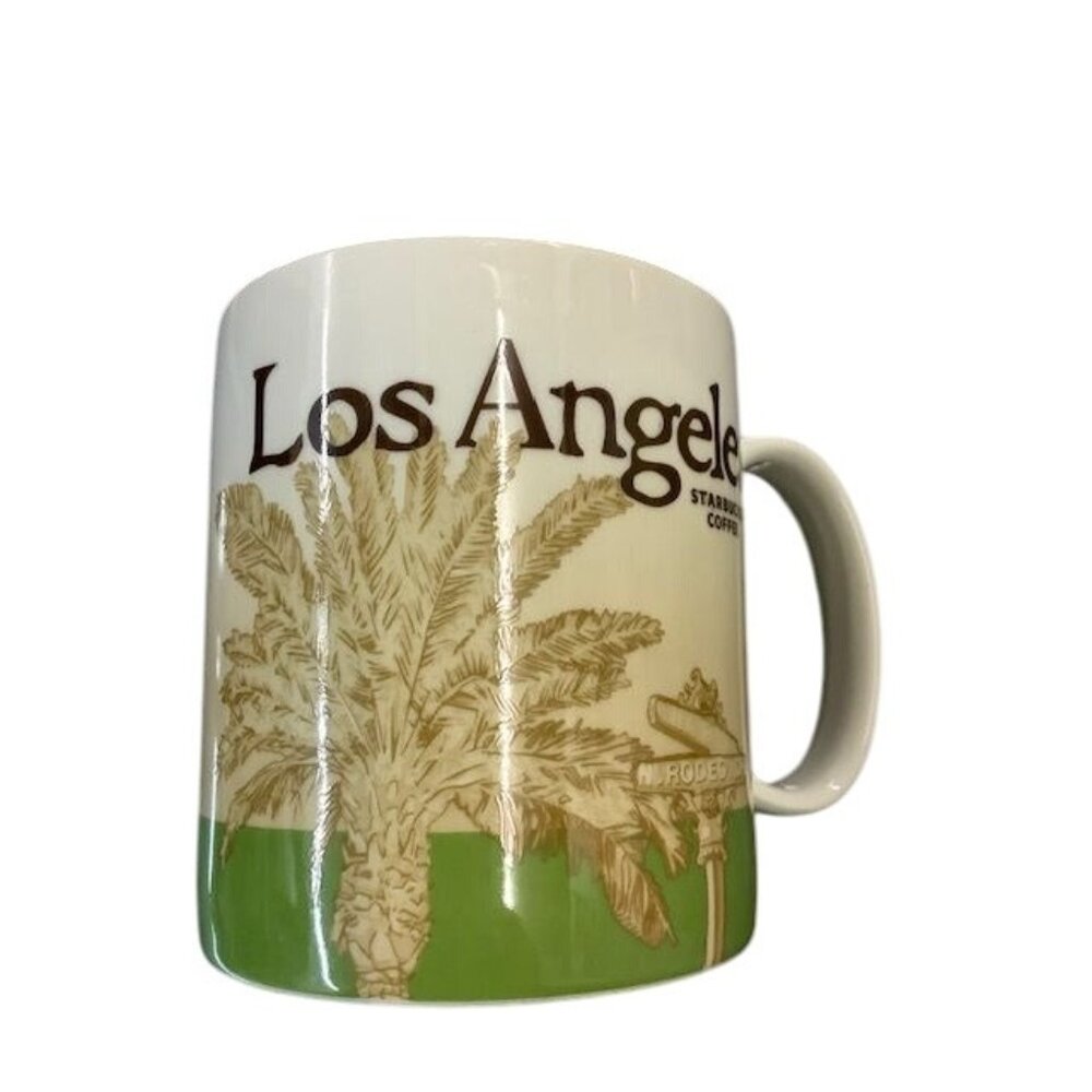 Starbucks Los Angeles Collectors Mug 14 Oz Green & White‎ Skyline Design Ceramic